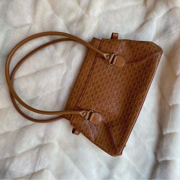 Vintage 70’s leather shoulder bag purse checkered leather - Picture 3 of 5